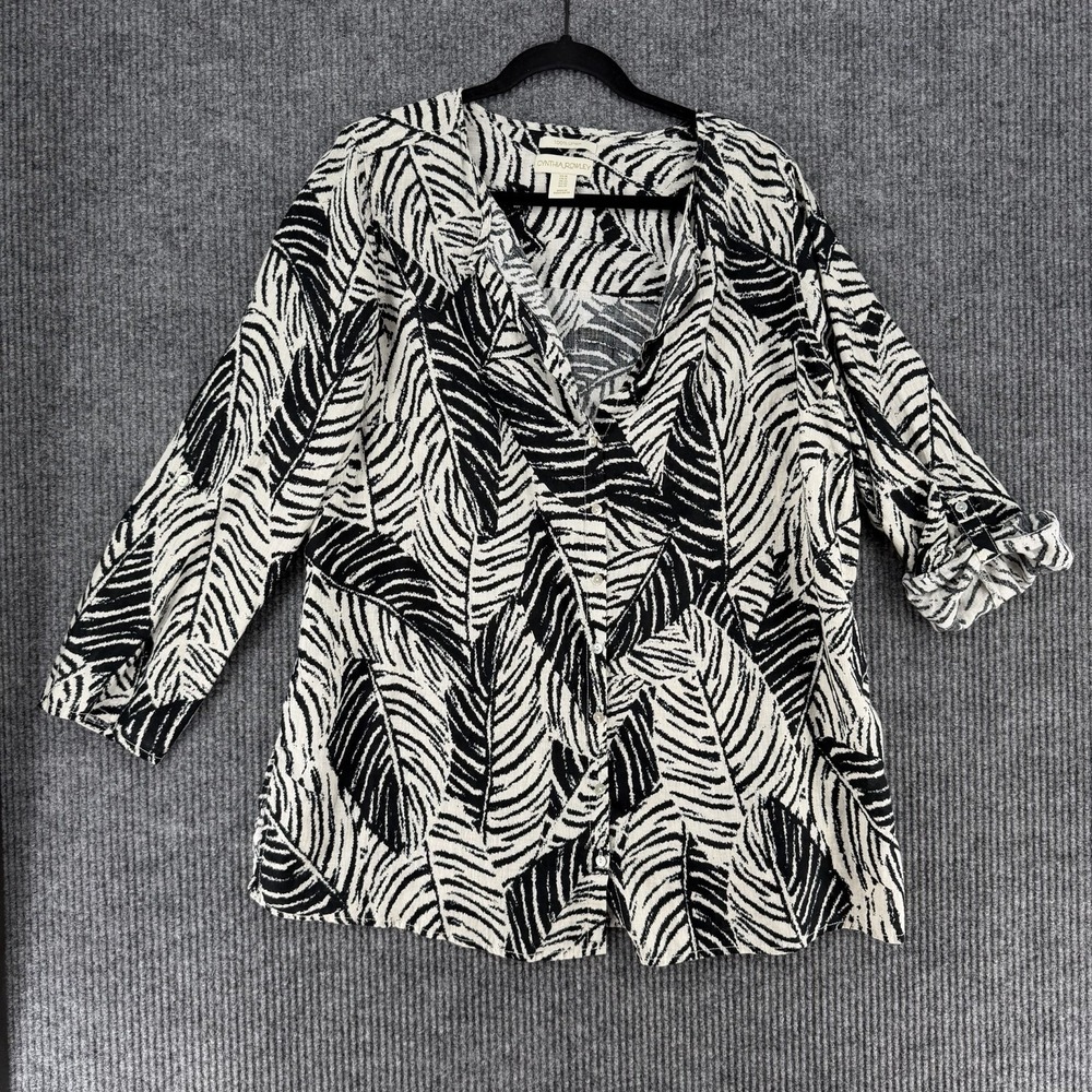 Cynthia Rowley 100% linen leaf print button front shirt women's 1XL zebra beachy